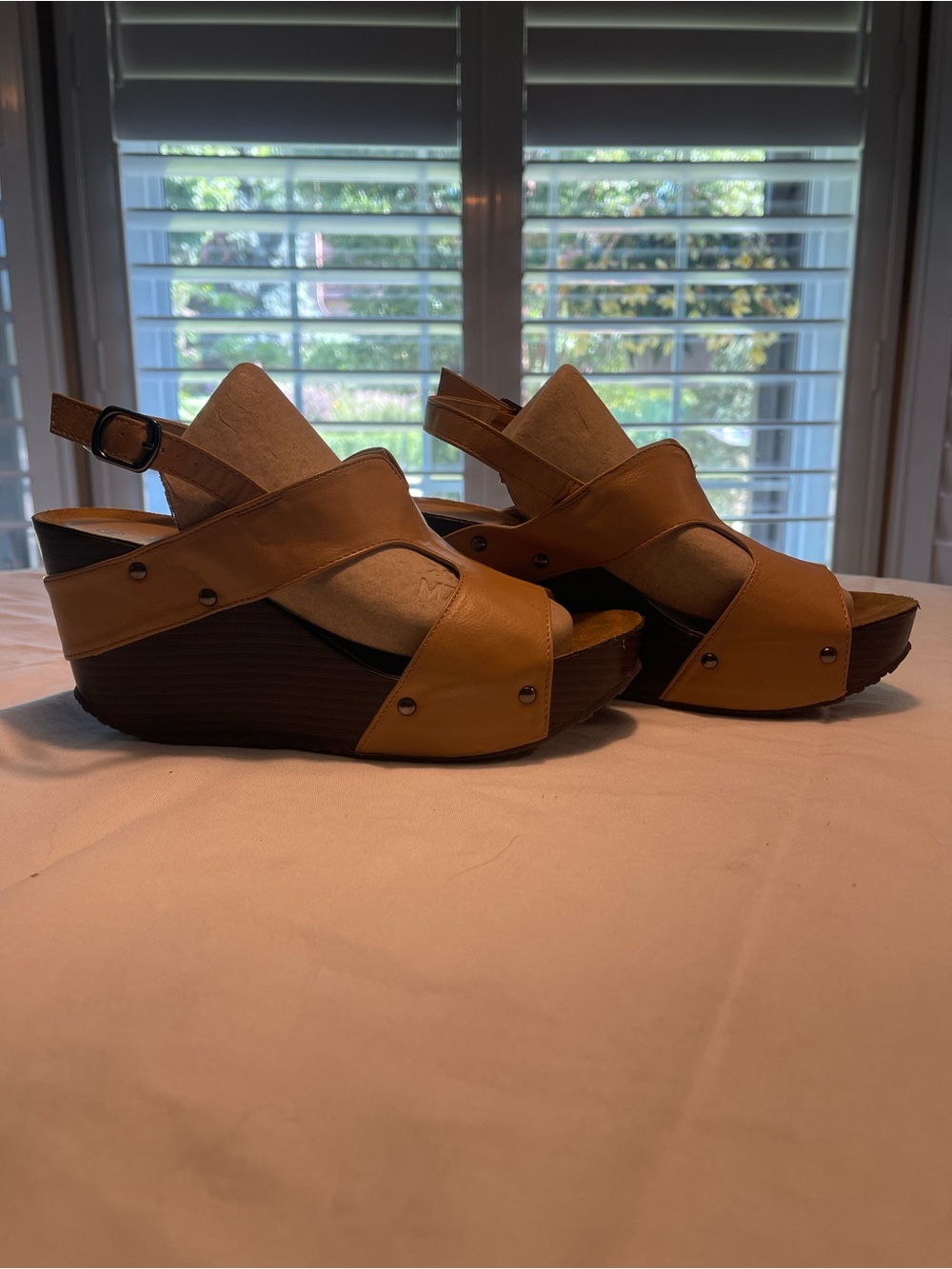 Women's Tan Wedge Sandals - Classic Slingback -rubber bottom